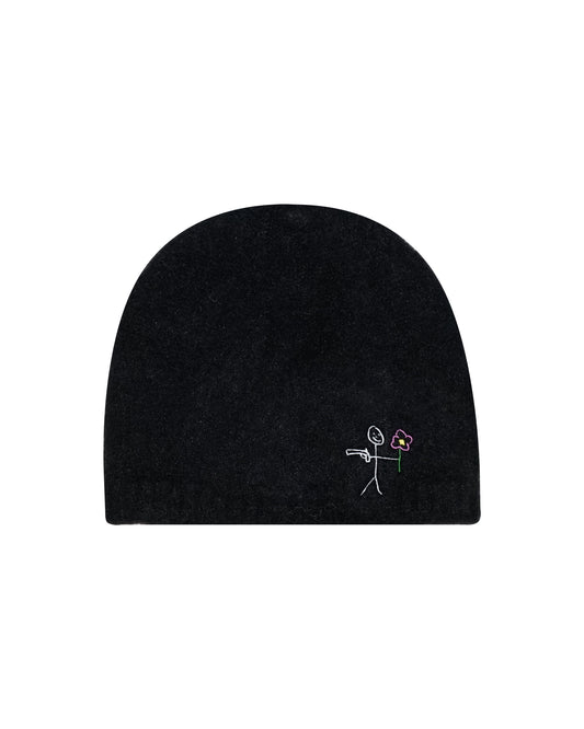 Black Mohair beanies NY logo embroidery back view - tell them why not