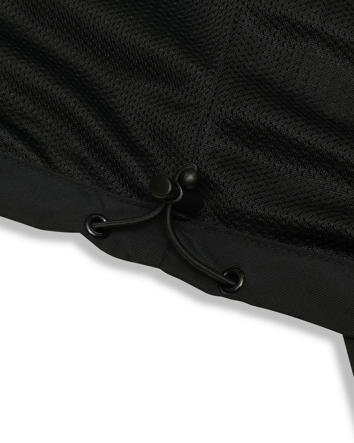 Black nylon jacket Whynot Series bottom drawstring detail - tell them why not