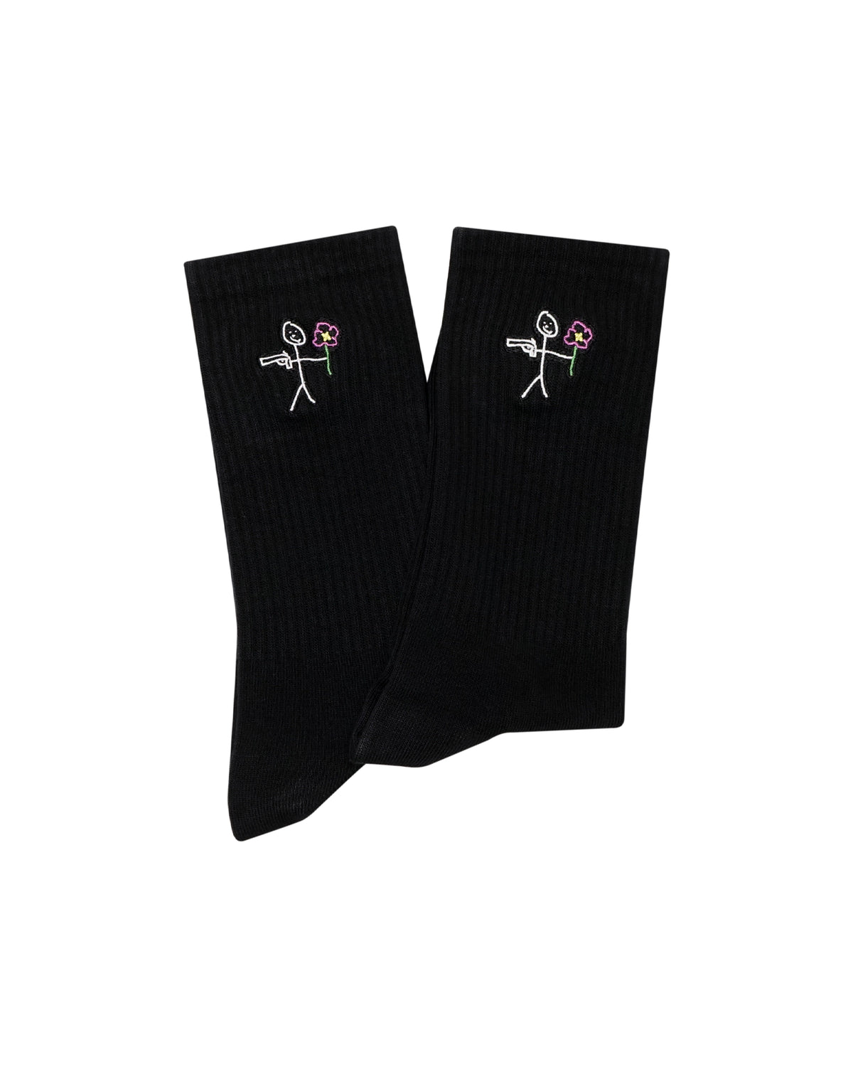 Black ribbed socks with embroidered stickman - tell them why not
