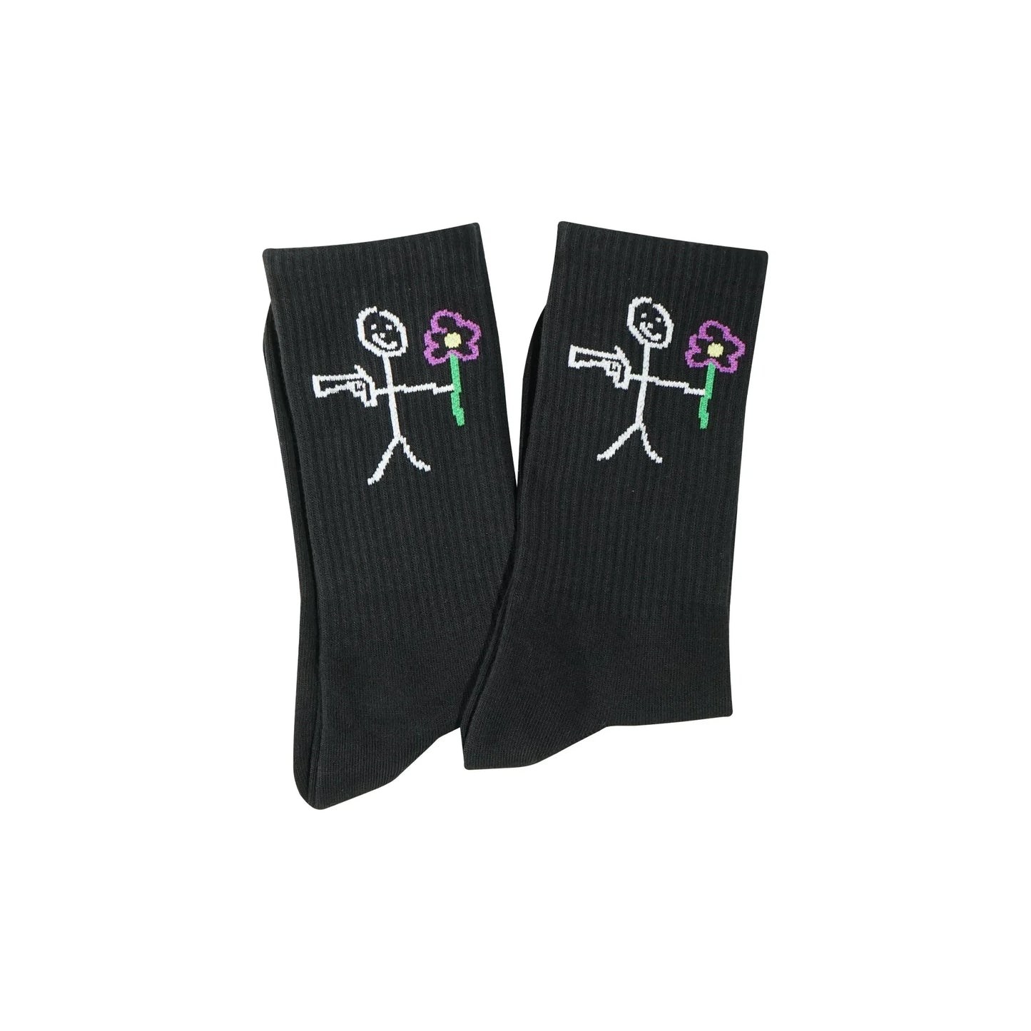 Black ribbed socks with knitted stickman logo - Tell Them Why Not