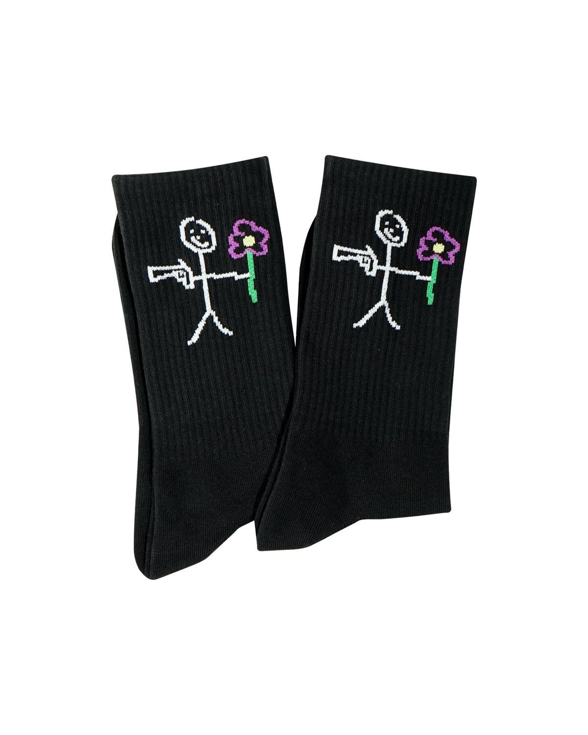 Black ribbed socks with knitted stickman logo - Tell Them Why Not