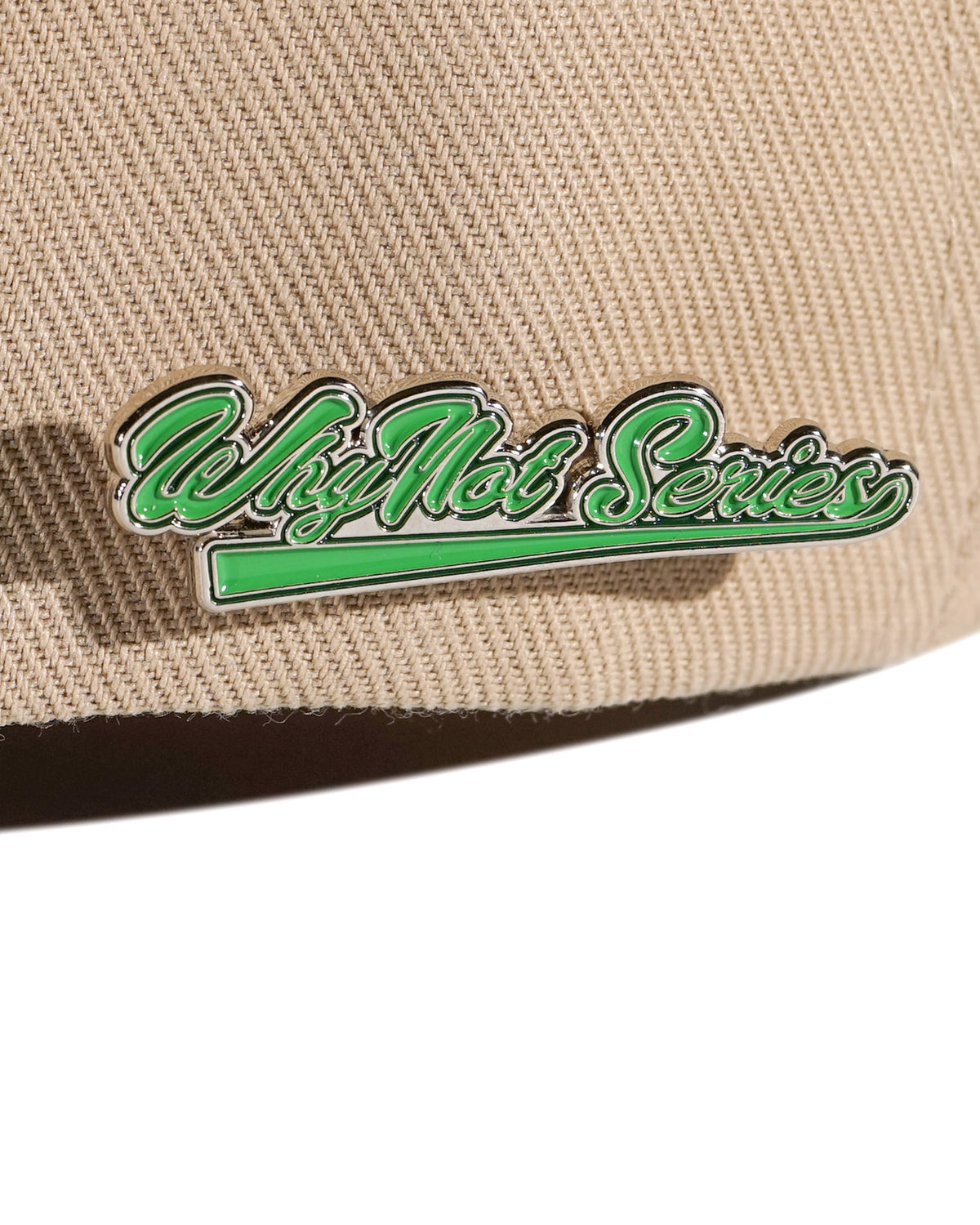 Whynot Series metal pins detail on camel snapback cap - tell them why not