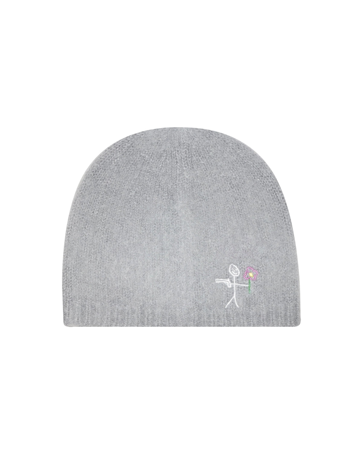 Grey Mohair beanies NY logo embroidery back view - tell them why not