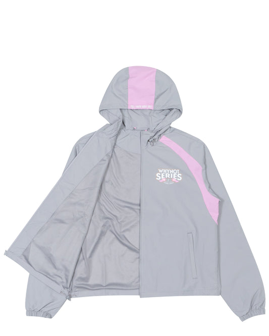 Grey nylon jacket Whynot Series open front view - tell them why not