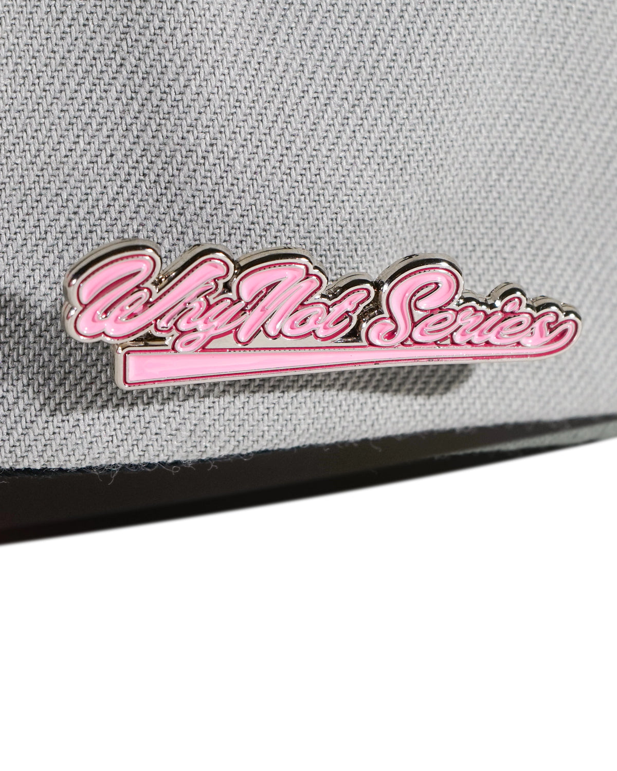 Whynot Series metal pins detail on grey snapback cap - tell them why not
