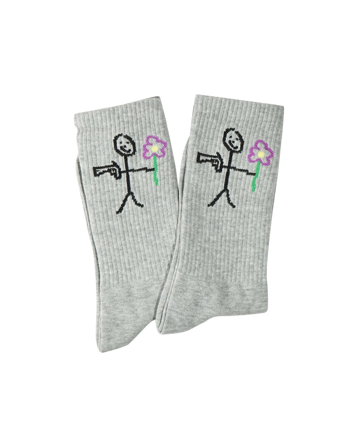 Grey ribbed socks with knitted stickman logo - Tell Them Why Not