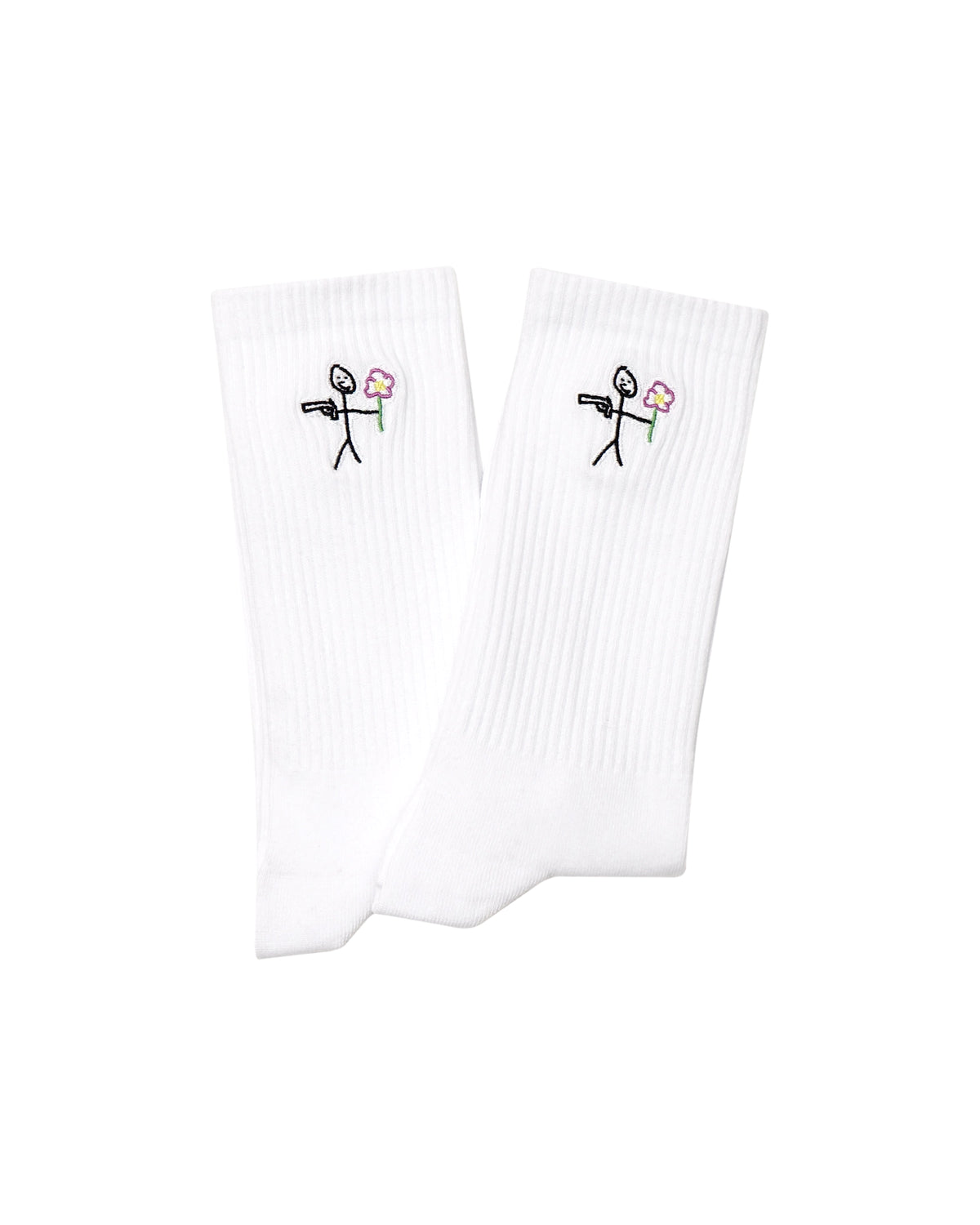 White ribbed socks with embroidered stickman - tell them why not