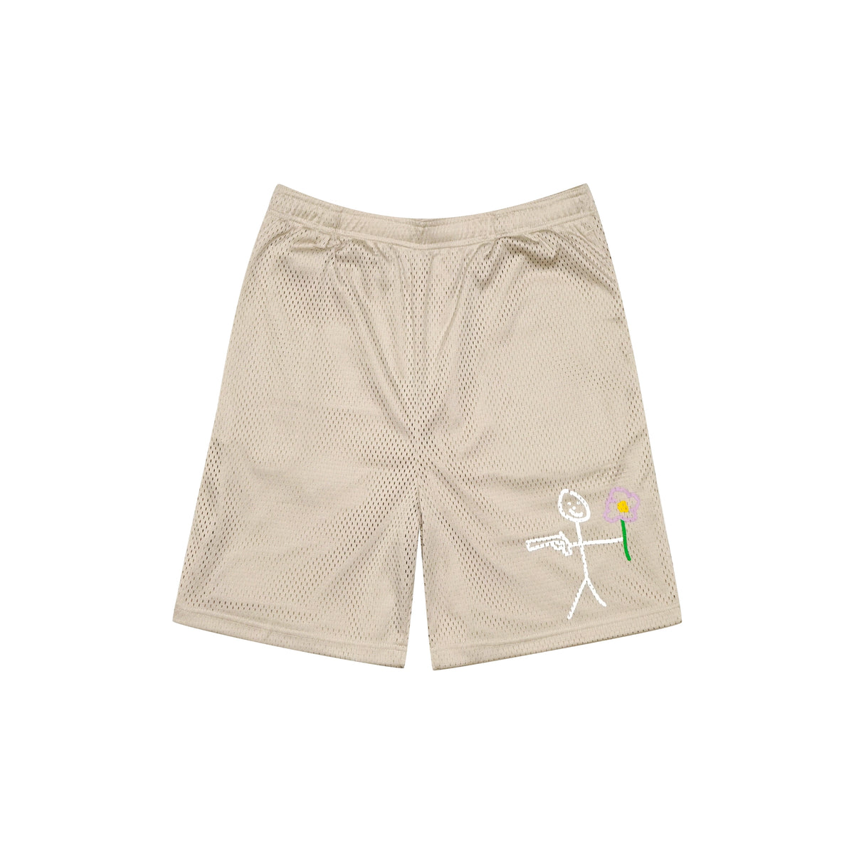 Sand mesh stickman shorts front view - Tell Them Why Not 
