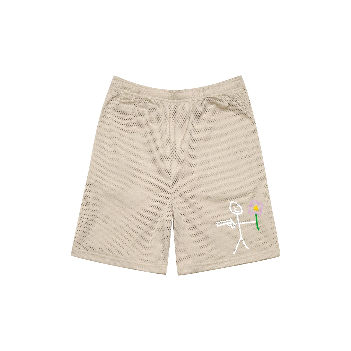 Sand mesh stickman shorts front view - Tell Them Why Not 