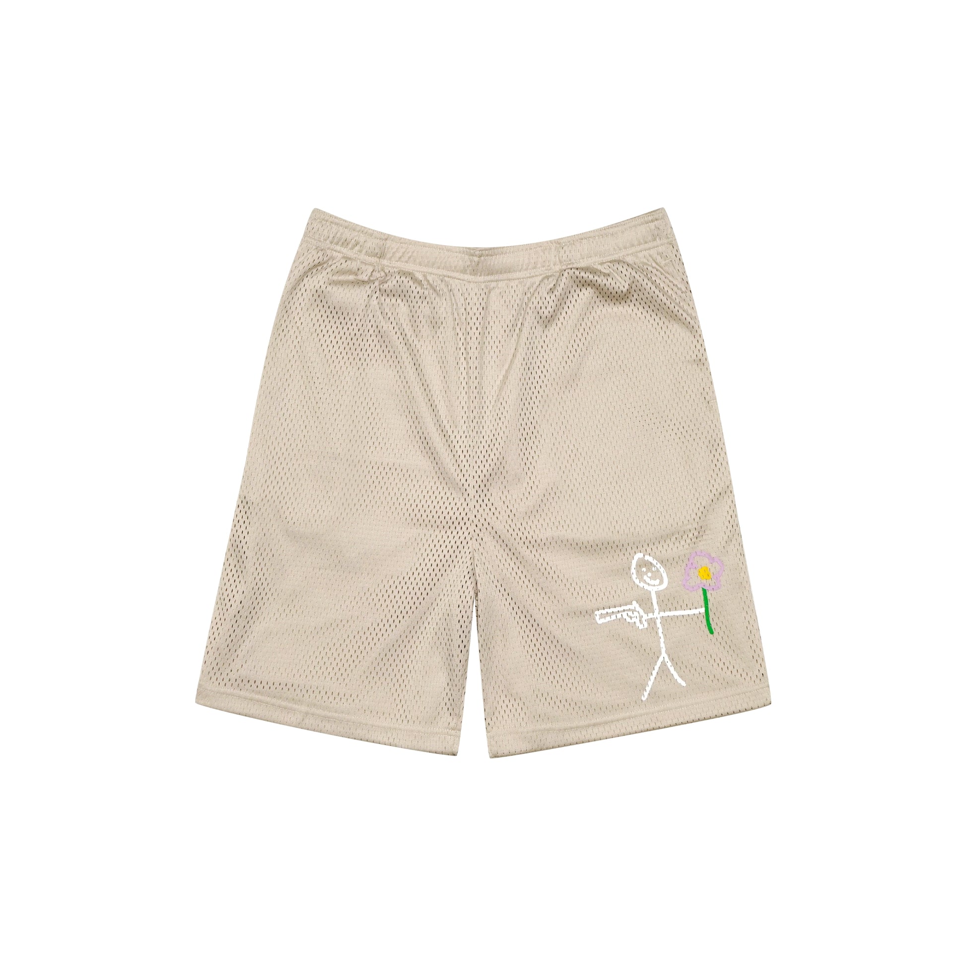Sand mesh stickman shorts front view - Tell Them Why Not 