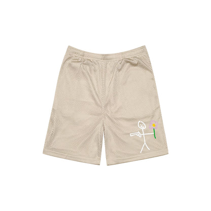 Sand mesh stickman shorts front view - Tell Them Why Not 