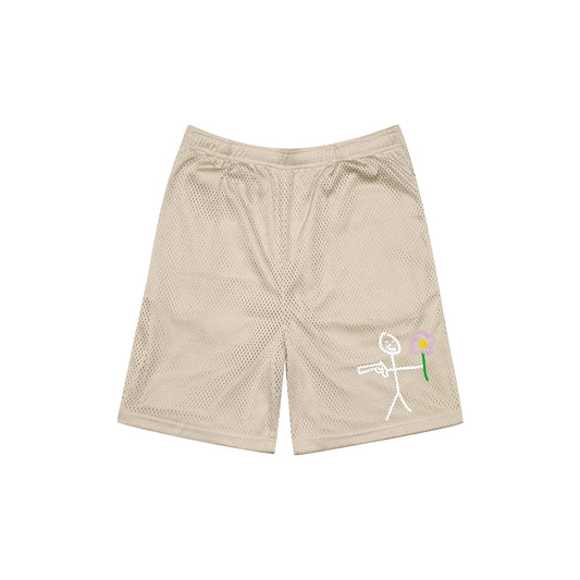 Sand mesh stickman shorts front view - Tell Them Why Not 