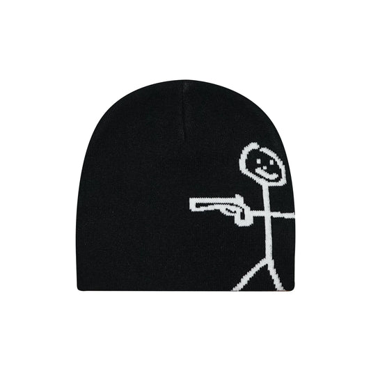 black acrylic beanie stickman front view - tell them why not