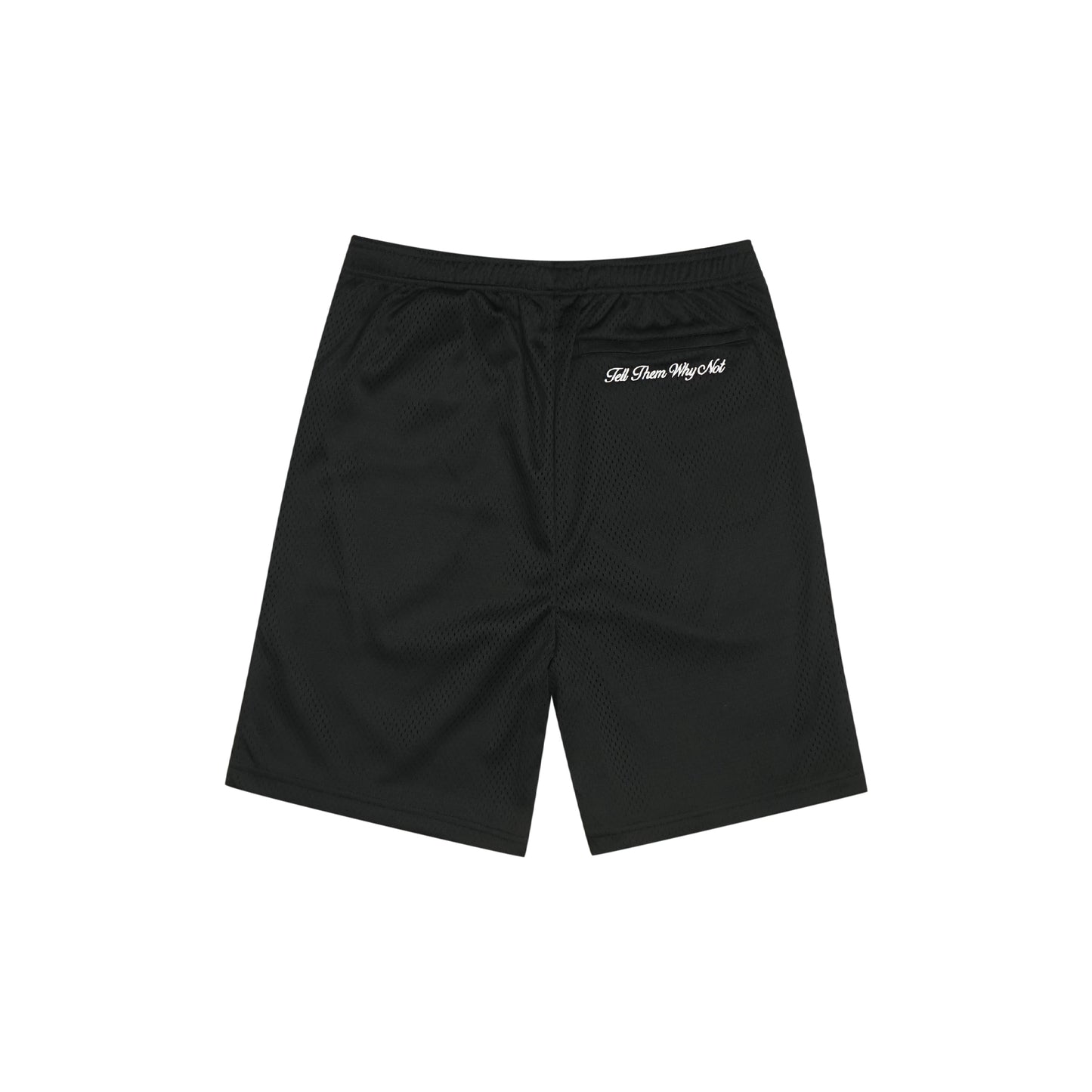 Black mesh stickman shorts back view - Tell Them Why Not 
