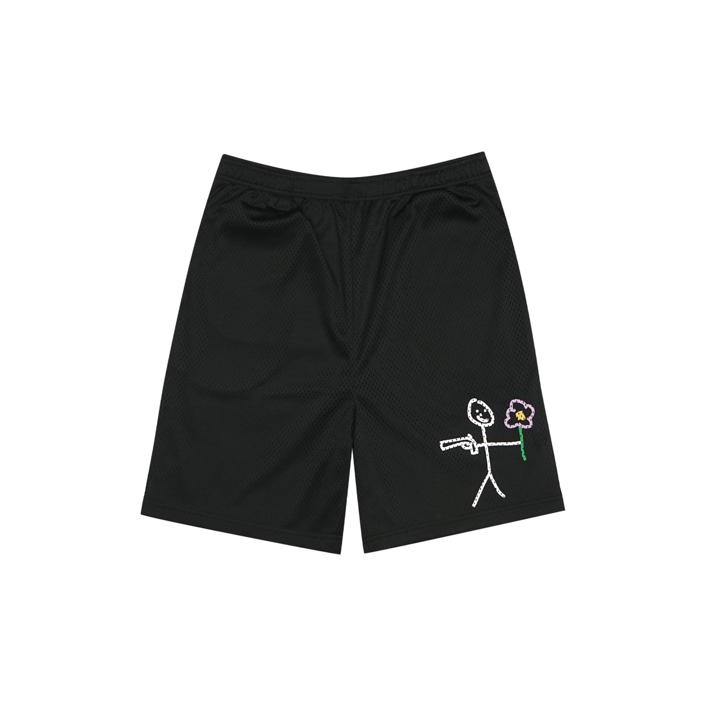 Black mesh stickman shorts front view - Tell Them Why Not 