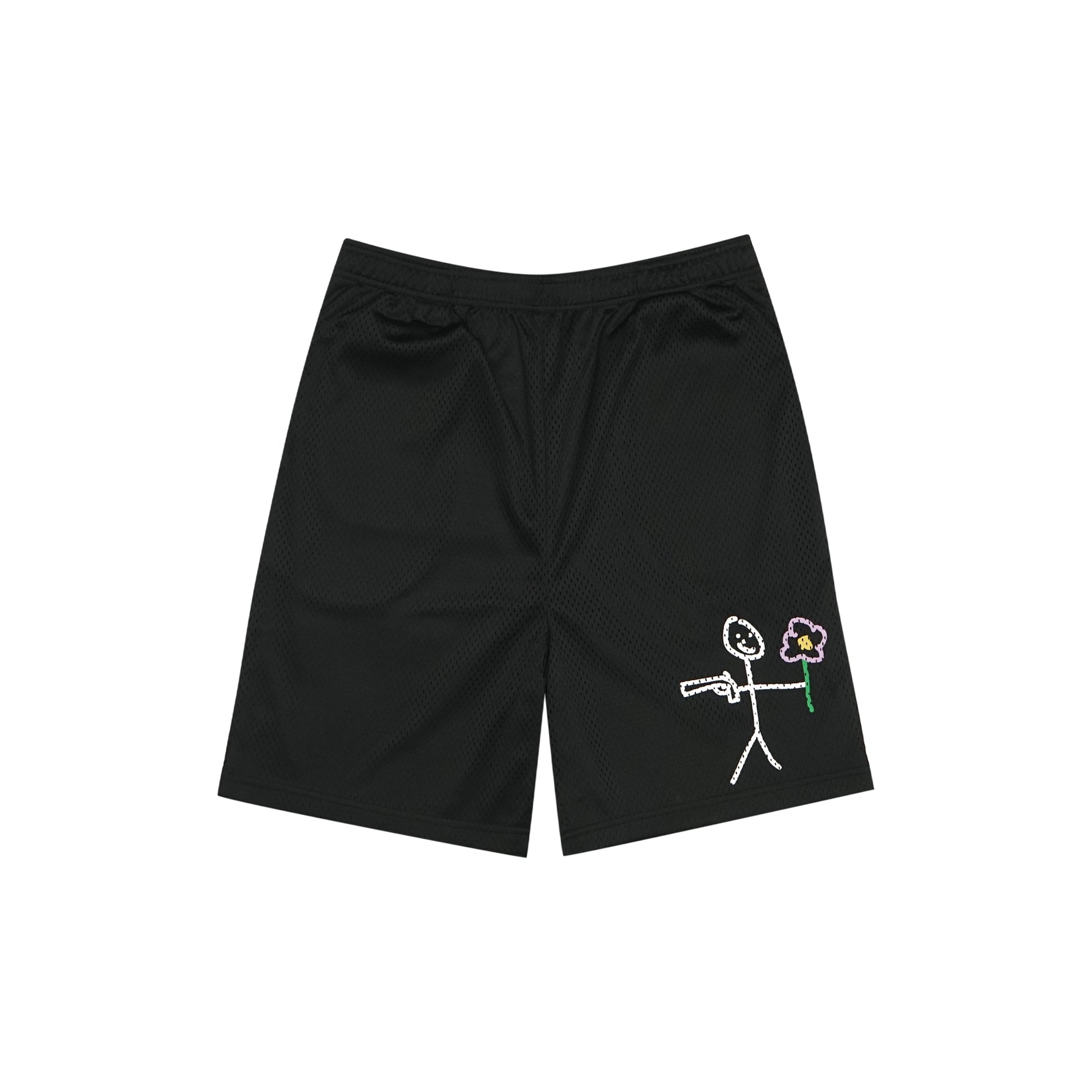 Black mesh stickman shorts front view - Tell Them Why Not 