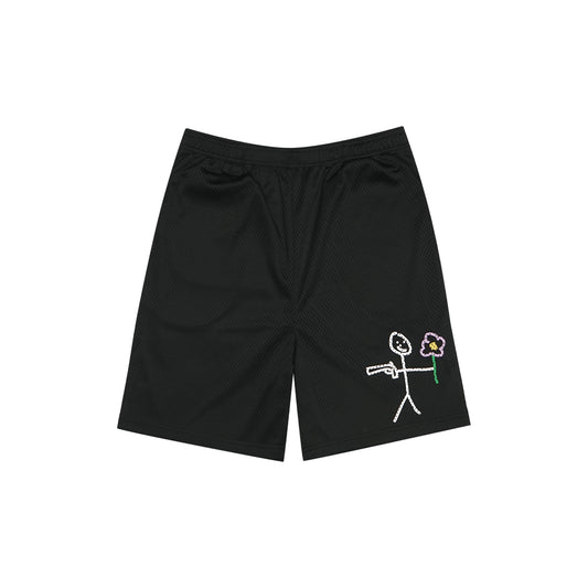 Black mesh stickman shorts front view - Tell Them Why Not 