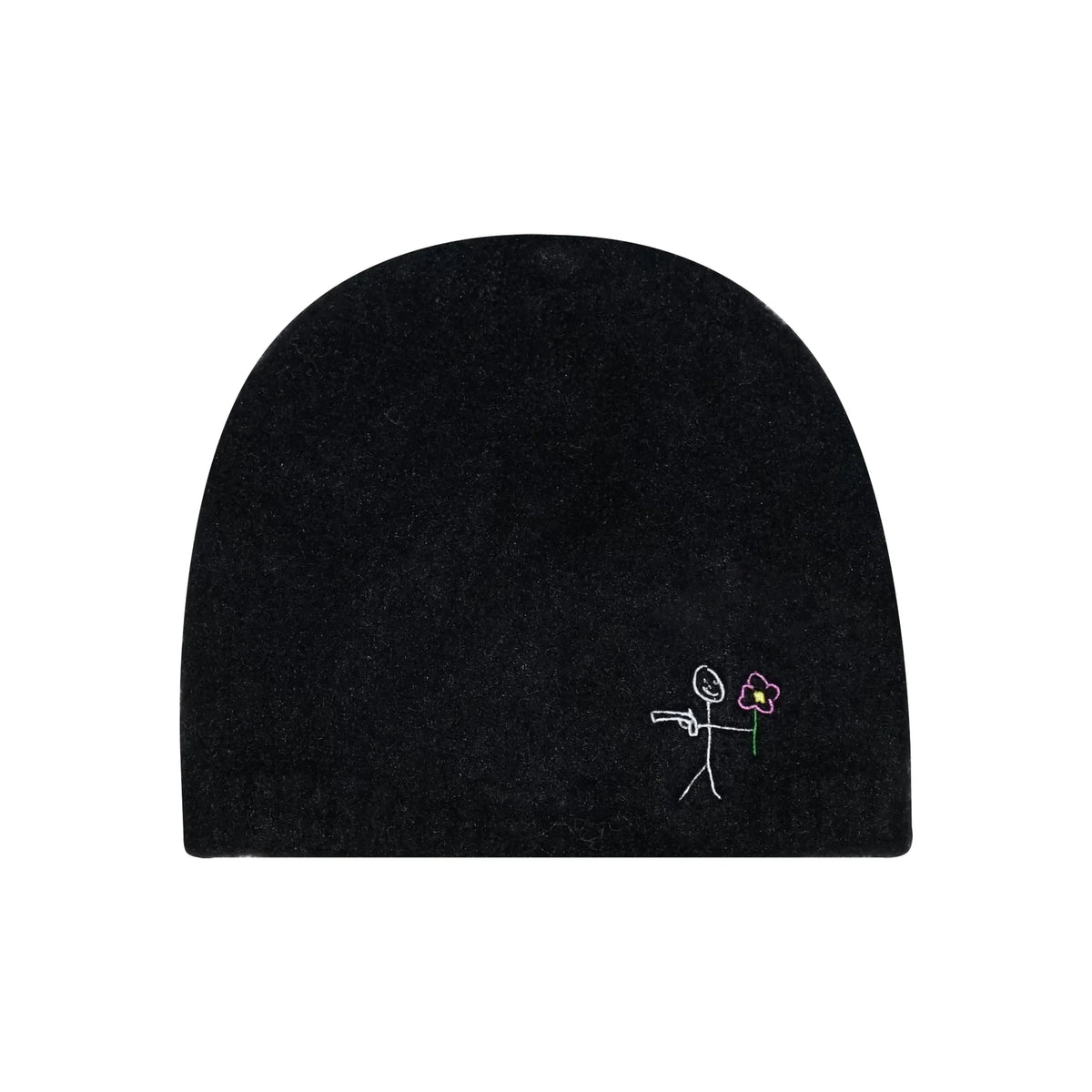 Black Mohair beanies NY logo embroidery back view - tell them why not