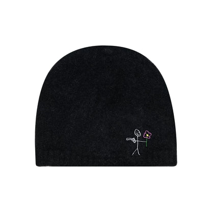 Black Mohair beanies NY logo embroidery back view - tell them why not
