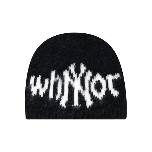 Black Mohair beanies NY front view - tell them why not