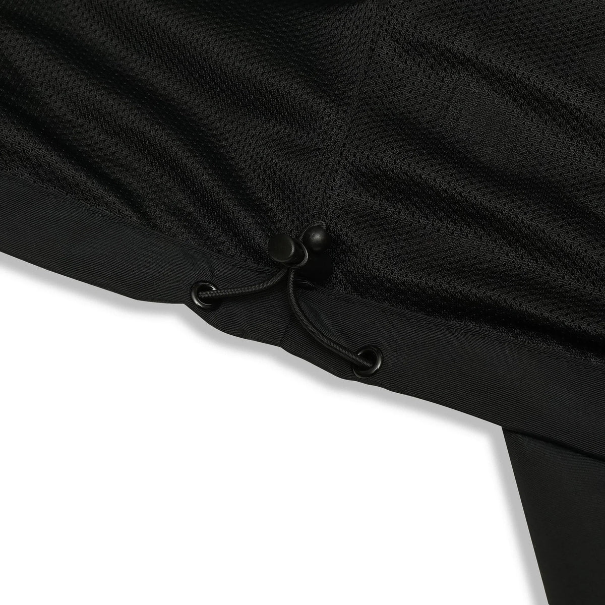 Black nylon jacket Whynot Series bottom drawstring detail - tell them why not