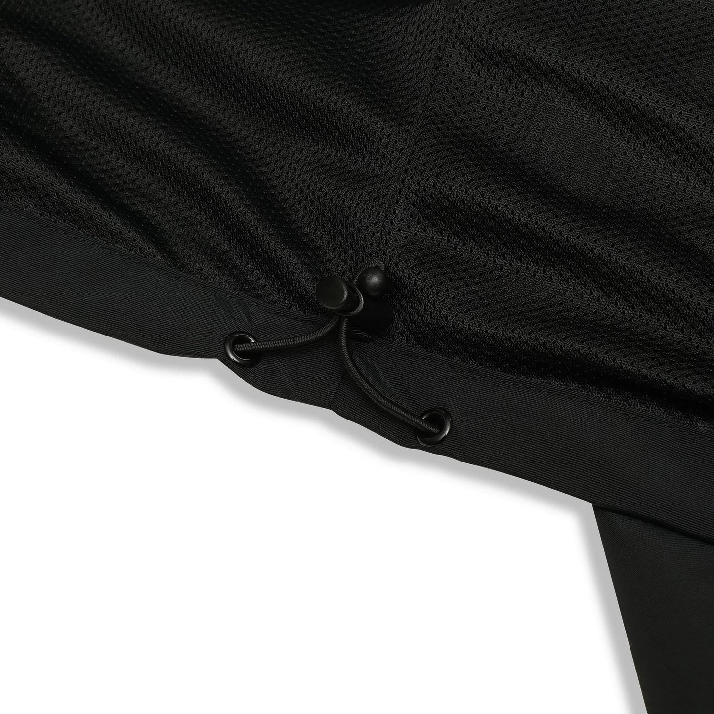 Black nylon jacket Whynot Series bottom drawstring detail - tell them why not