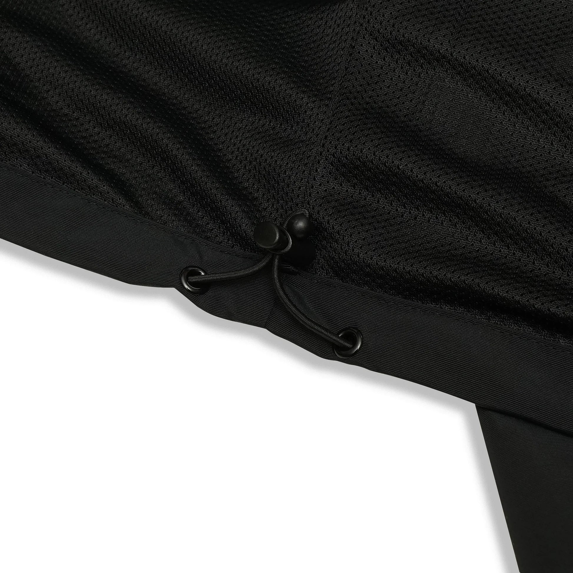 Black nylon jacket Whynot Series bottom drawstring detail - tell them why not