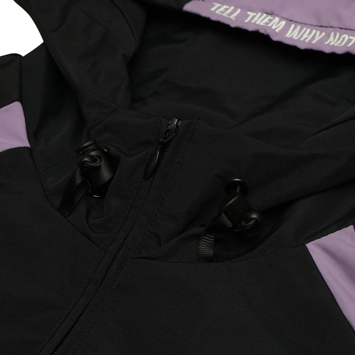 Black nylon jacket Whynot Series drawstring detail - tell them why not