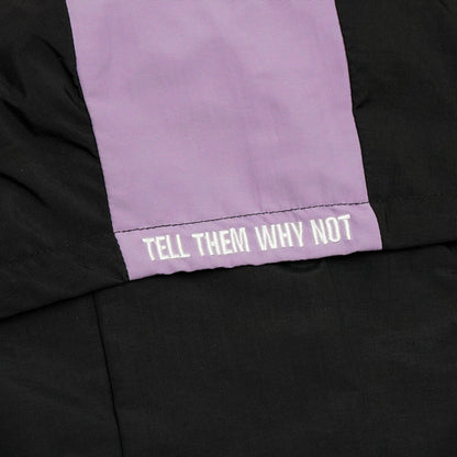 Black nylon jacket Whynot Series hood embroidery detail - tell them why not