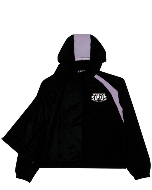 Black nylon jacket Whynot Series open front view - tell them why not