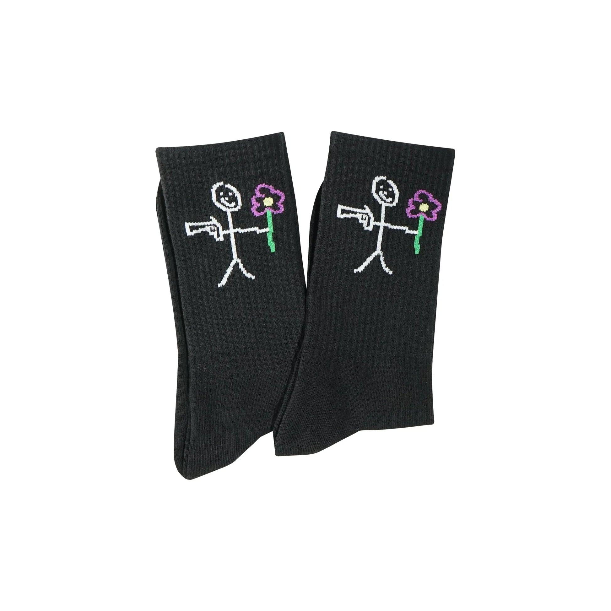 Black ribbed socks with knitted stickman logo - Tell Them Why Not
