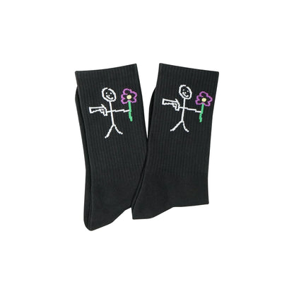 Black ribbed socks with knitted stickman logo - Tell Them Why Not