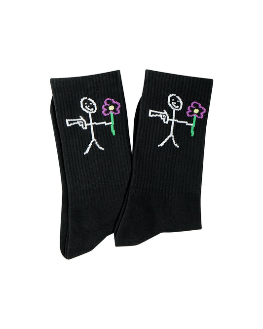 Black ribbed socks with knitted stickman logo - Tell Them Why Not