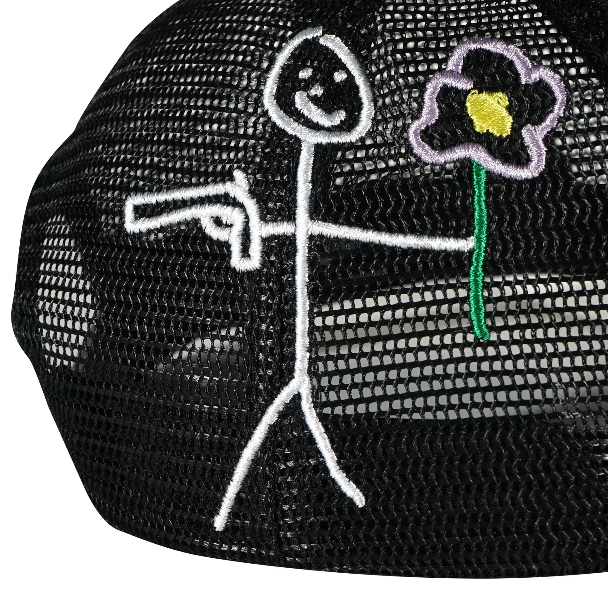 Black Whynot NY typography trucker embroidered logo right side detail 