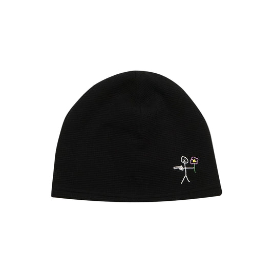 Black waffle knit stickman beanie front view - Tell Them Why Not