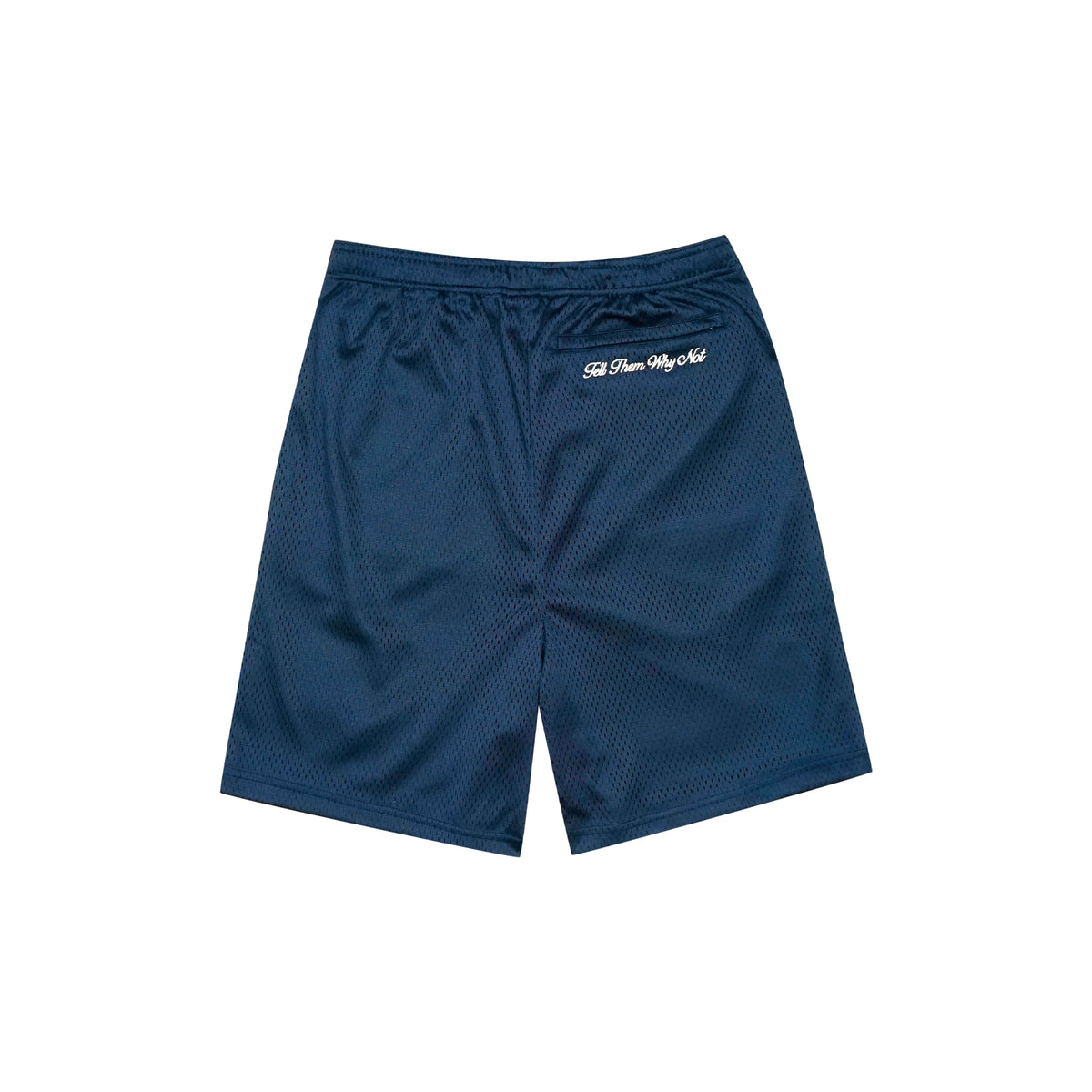 Navy blue mesh stickman shorts back view - Tell Them Why Not 