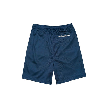Navy blue mesh stickman shorts back view - Tell Them Why Not 