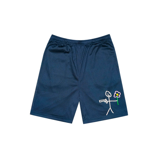 Navy blue mesh stickman shorts front view - Tell Them Why Not 