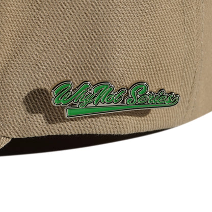 Whynot Series metal pins detail on camel snapback cap - tell them why not