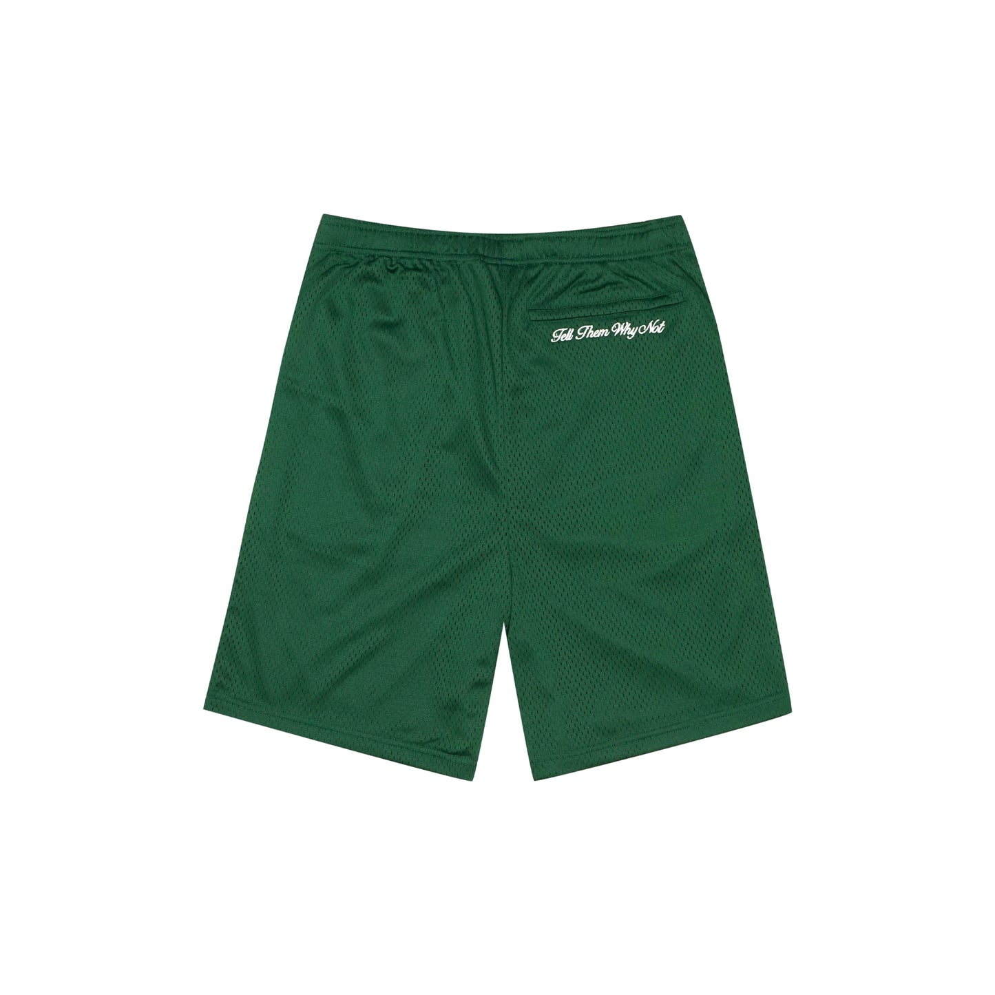 Forest green mesh stickman shorts back view - Tell Them Why Not 