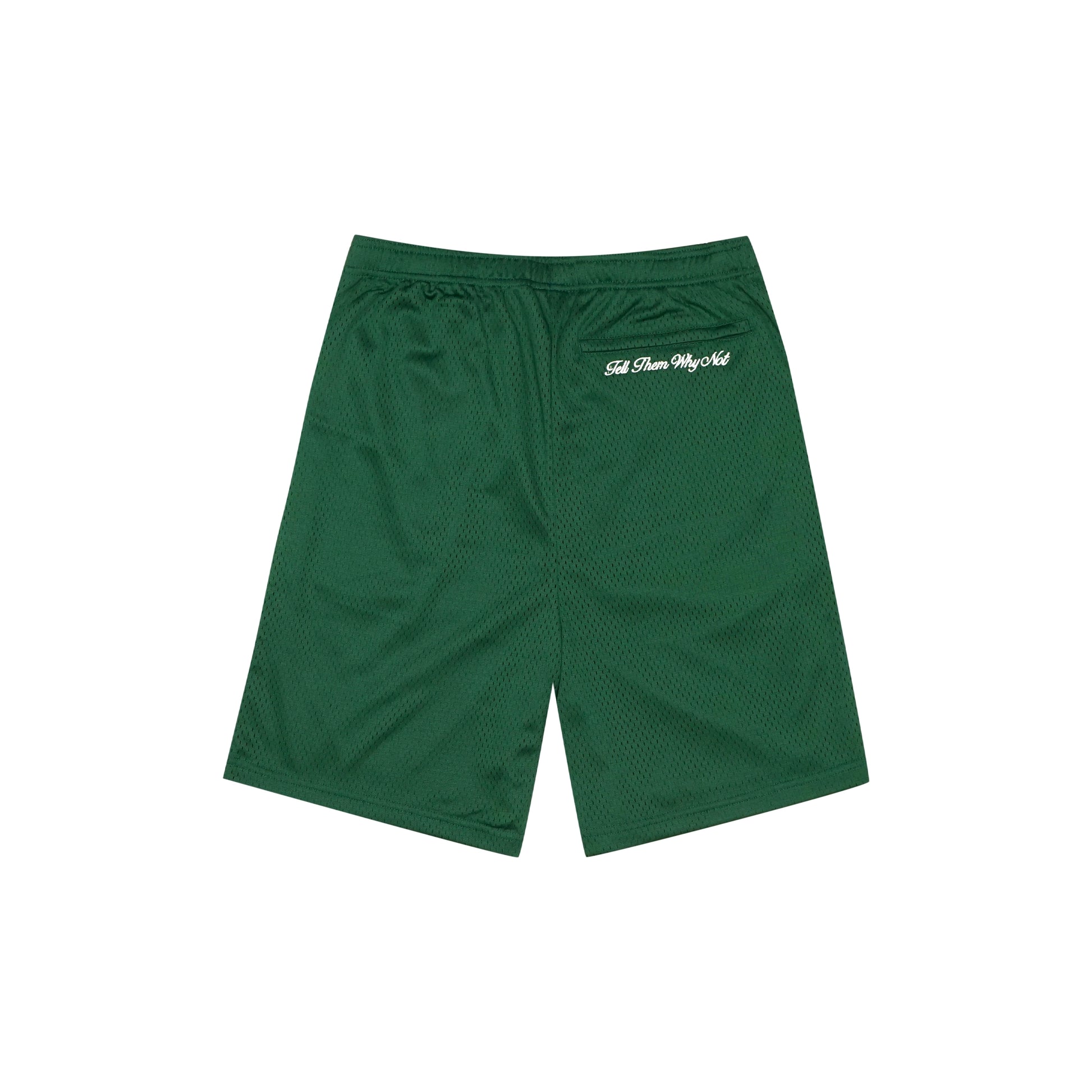 Forest green mesh stickman shorts back view - Tell Them Why Not 