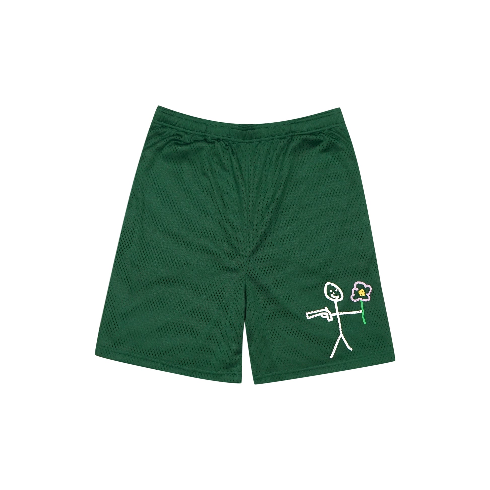 Forest green mesh stickman shorts front view - Tell Them Why Not