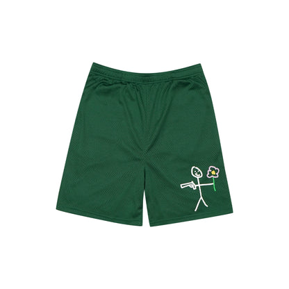 Forest green mesh stickman shorts front view - Tell Them Why Not