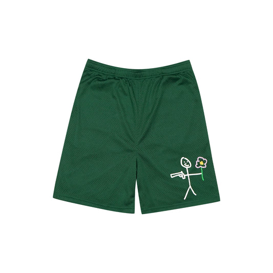 Forest green mesh stickman shorts front view - Tell Them Why Not
