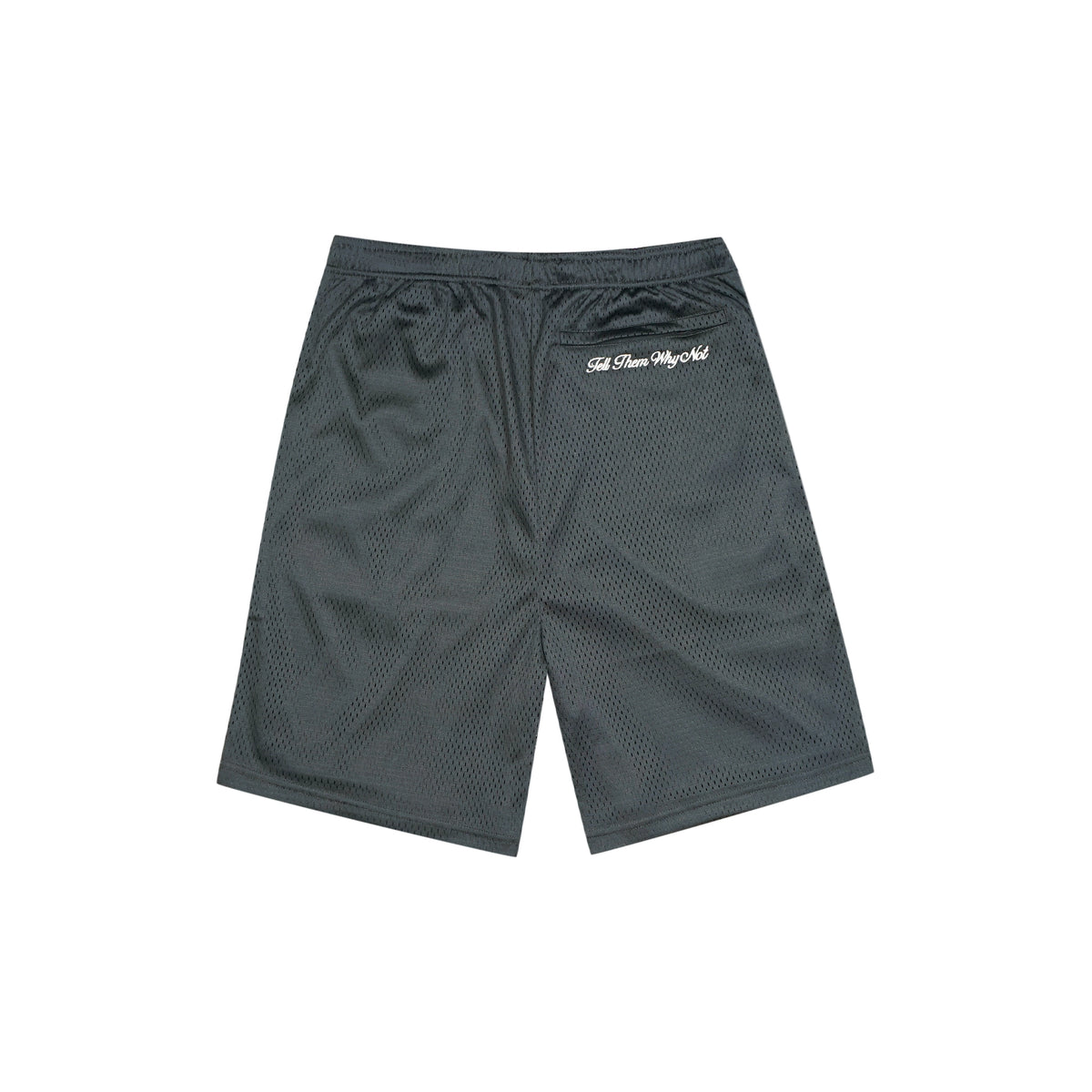 Anthracite grey mesh stickman shorts back view - Tell Them Why Not 