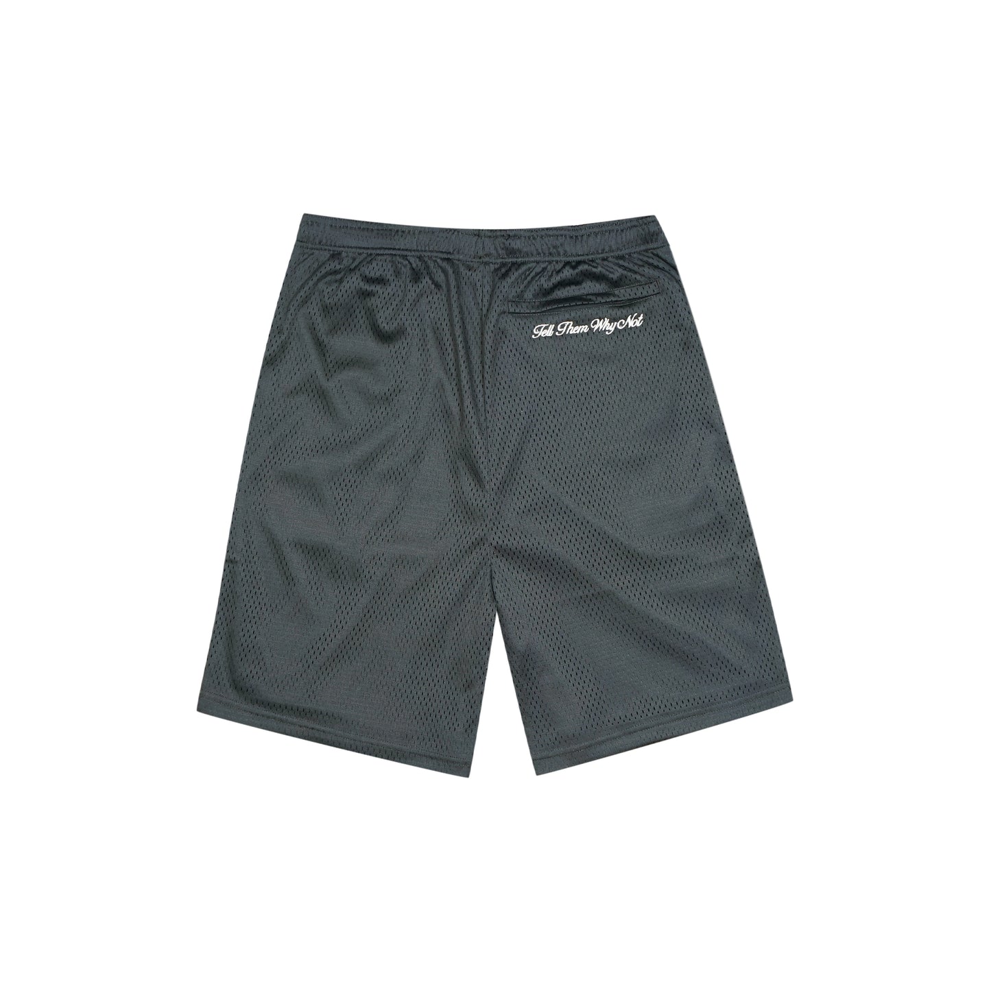 Anthracite grey mesh stickman shorts back view - Tell Them Why Not 
