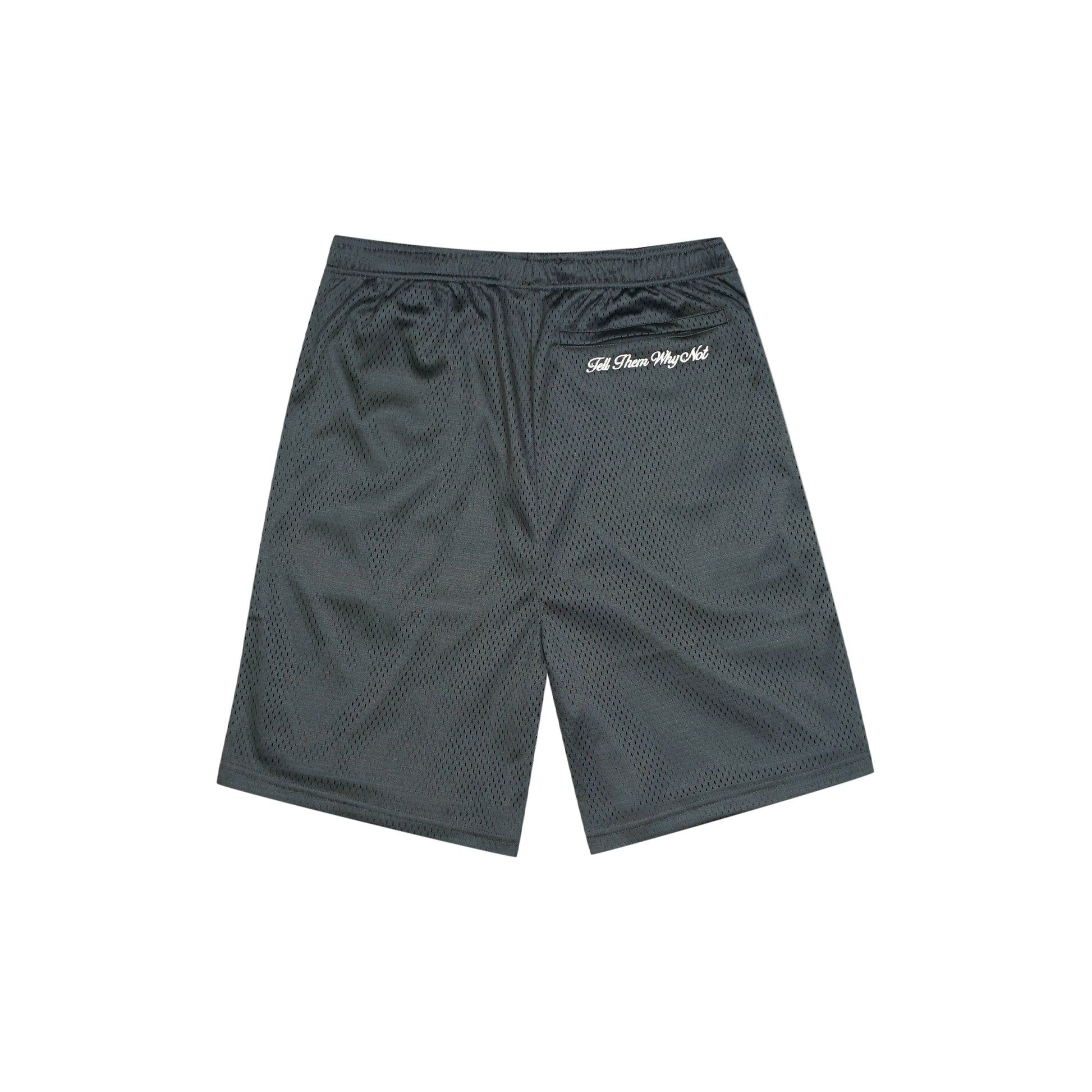 Anthracite grey mesh stickman shorts back view - Tell Them Why Not 