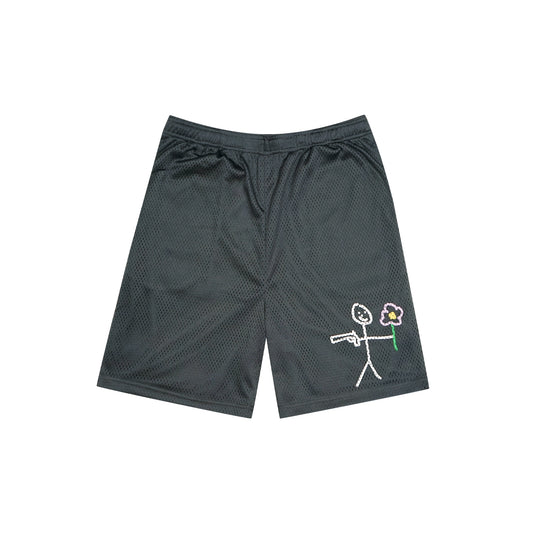 Anthracite grey mesh stickman shorts front view - Tell Them Why Not 