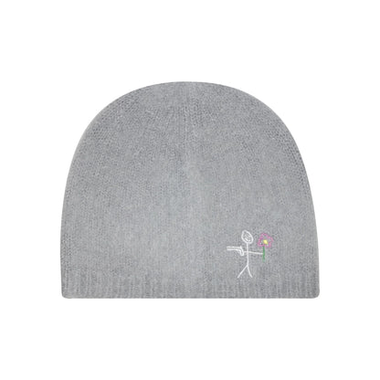 Grey Mohair beanies NY logo embroidery back view - tell them why not
