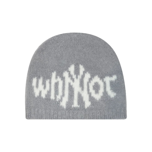 Grey Mohair beanies NY front view - tell them why not